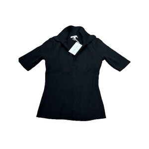 NWT Cotton Citizen Womens Ribbed Ibiza Shirt Short Sleeve V-Neck Black Size S
